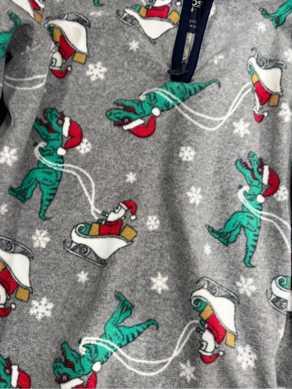 OshKosh B'gosh Gray Holiday Dinosaur 1/4 Zip Top with Green Dino Print